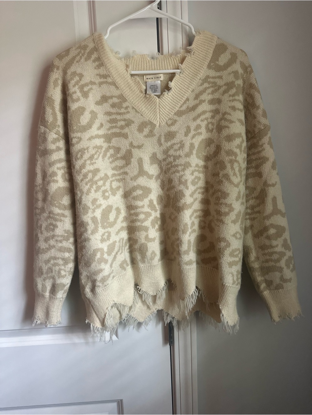 Main Strip Boutique Cream and Tan Animal-Print V-Neck Sweater
